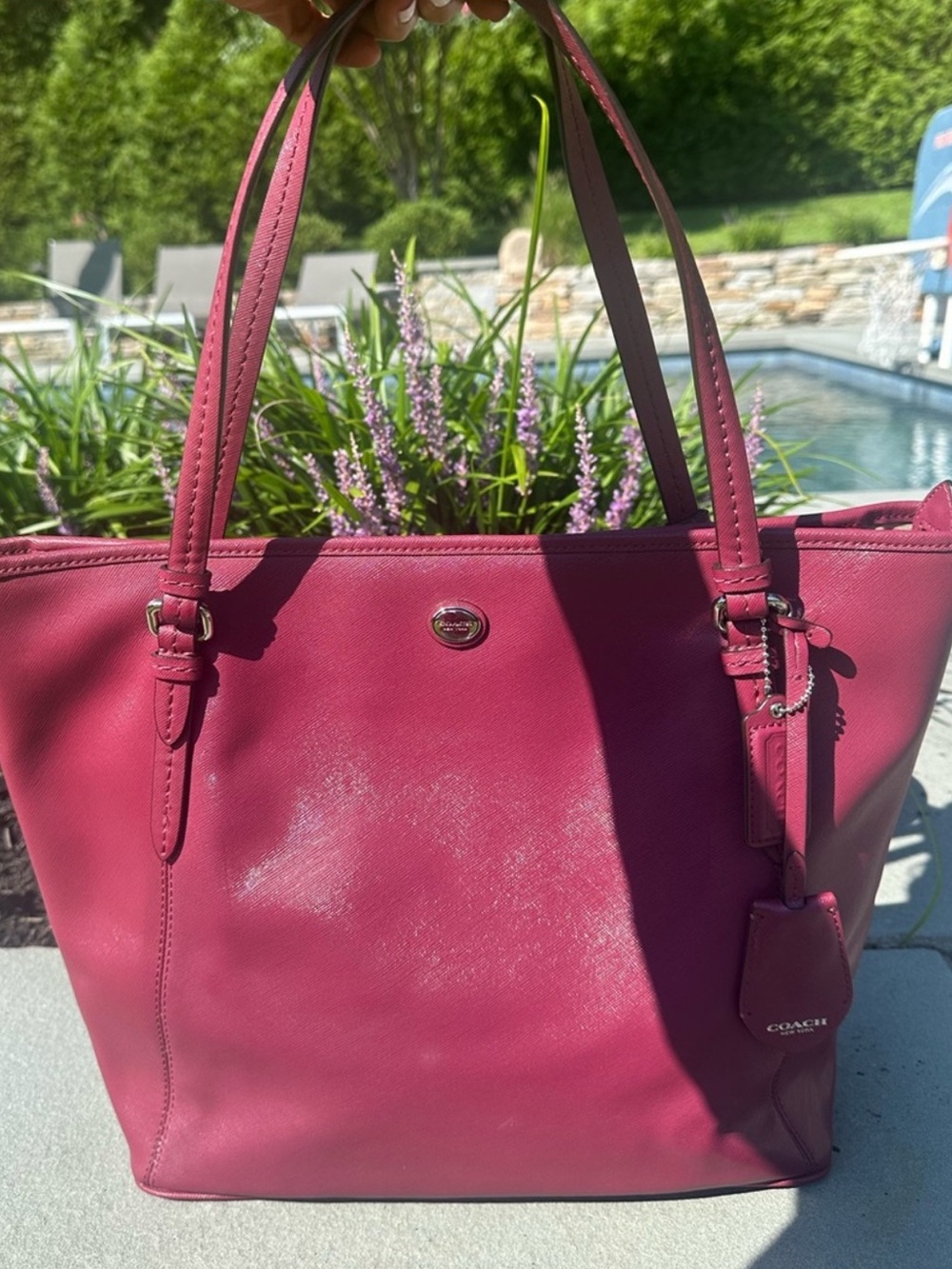 Coach Peyton Saffiano Leather Tote with Dual Straps & Silver Hardware